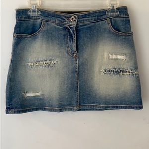 ALLEN B. TASTEFULLY DISTRESSED DENIM MINI SKIRT
